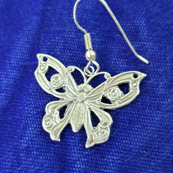 Butterfly 🦋 Sterling Silver Dangle Hook Style Earrings - Picture 4 of 15